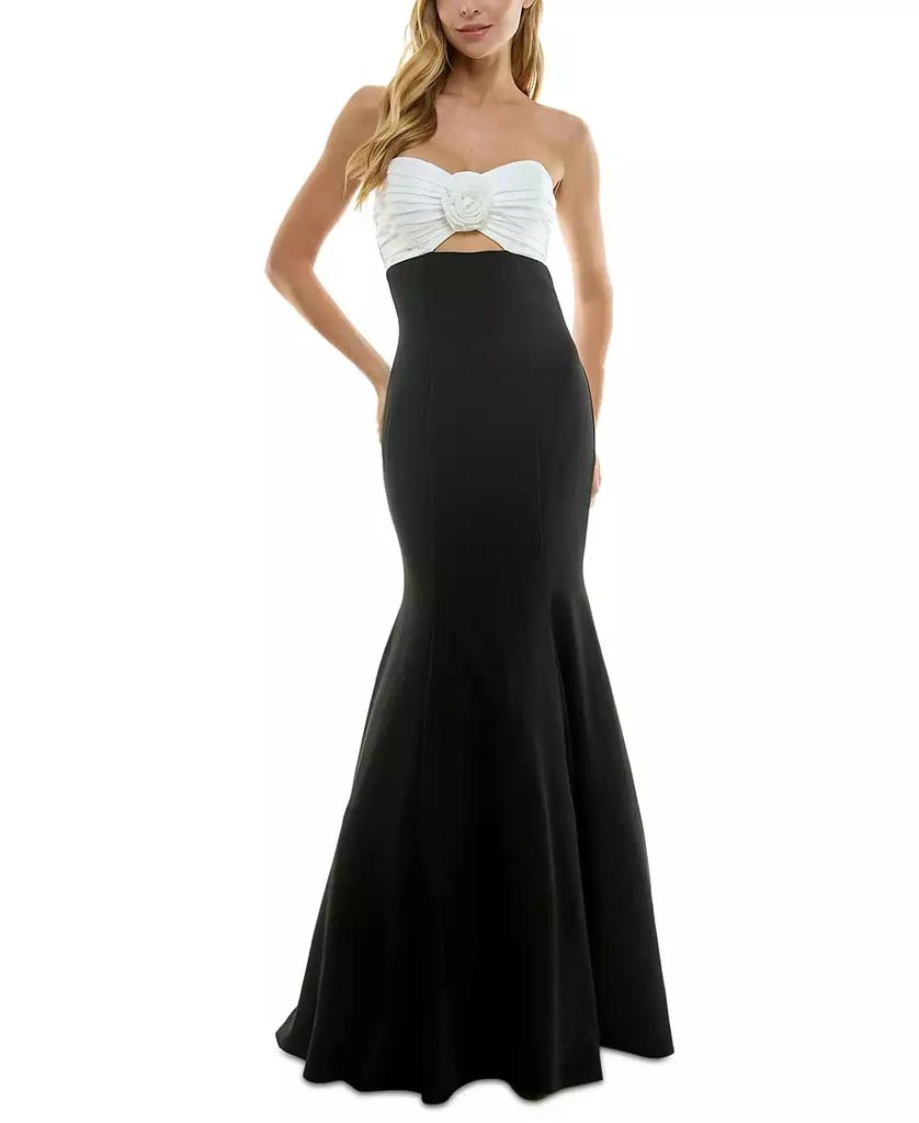 City Studios Juniors' Rosette-Trim Cutout Colorblocked Gown 1