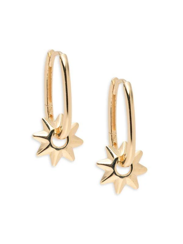 Saks Fifth Avenue 14K Yellow Gold Flower Charm Oval Hoop Earrings 1