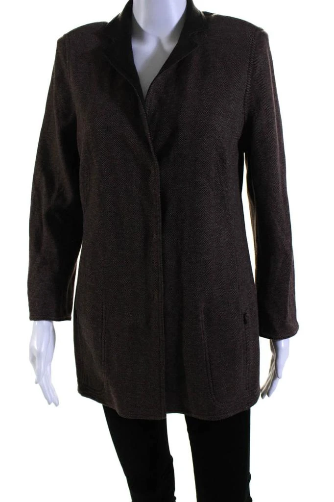 Akris Women's Long Sleeves Lined Button Up Herringbone Jacket Brown 2