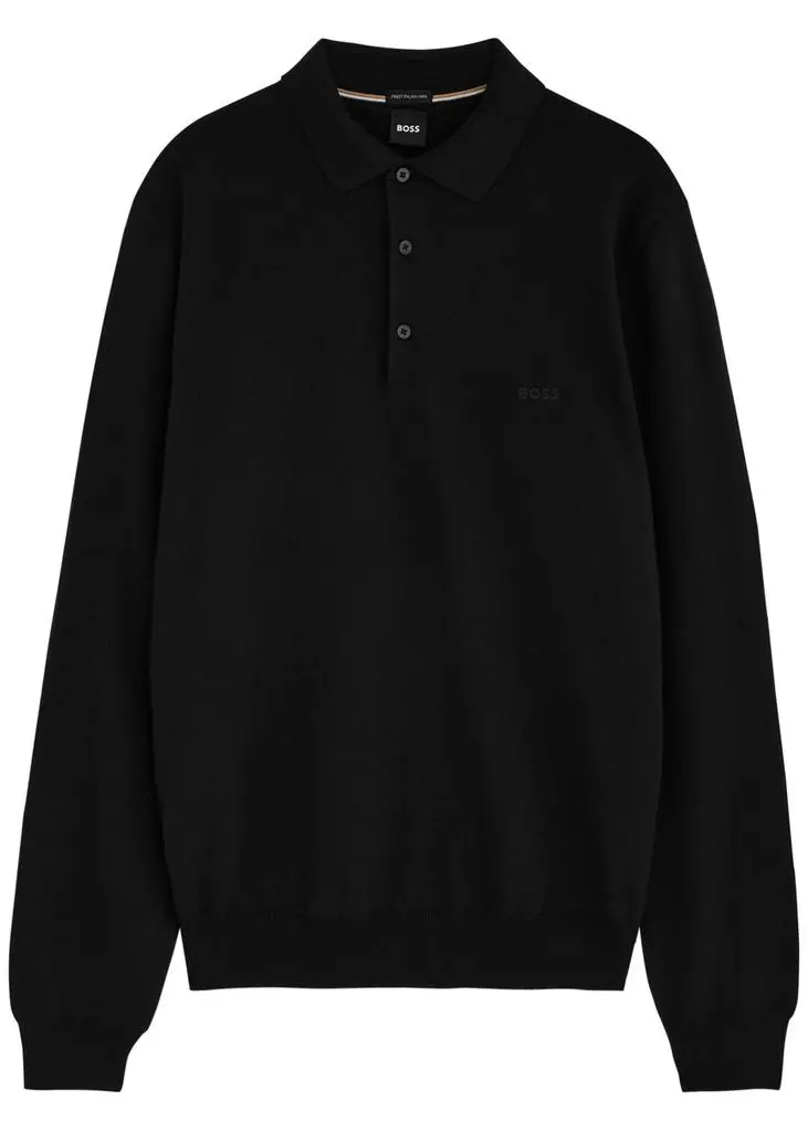 Hugo Boss Logo knitted wool polo shirt 1