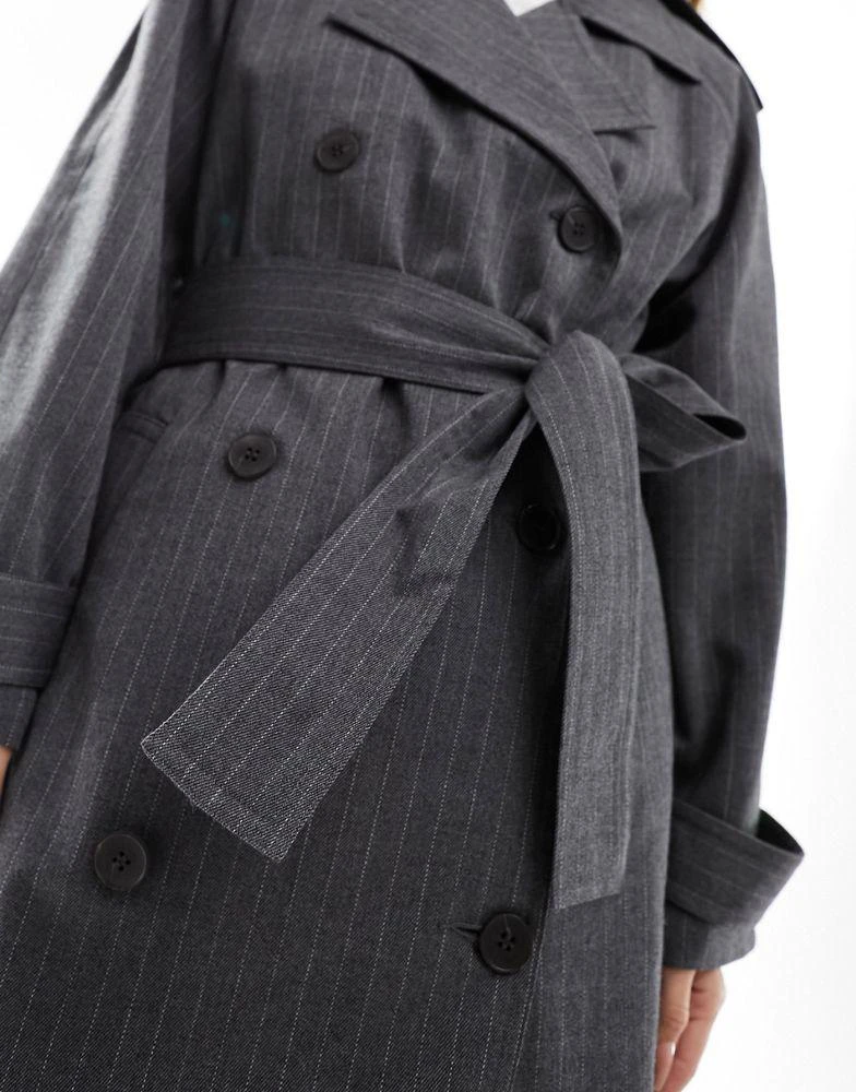 ASOS ASOS DESIGN Petite oversized pinstripe trench coat in grey 3