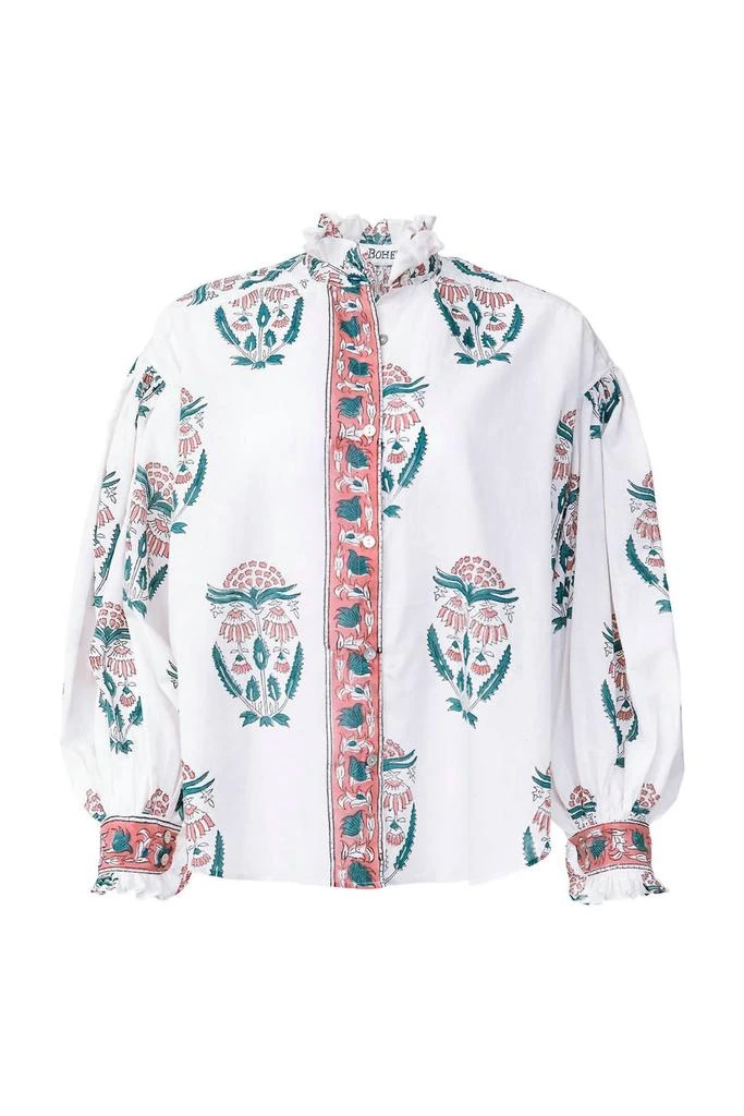 Alix of Bohemia Poet Blouse In Conch Print White-Multi 3