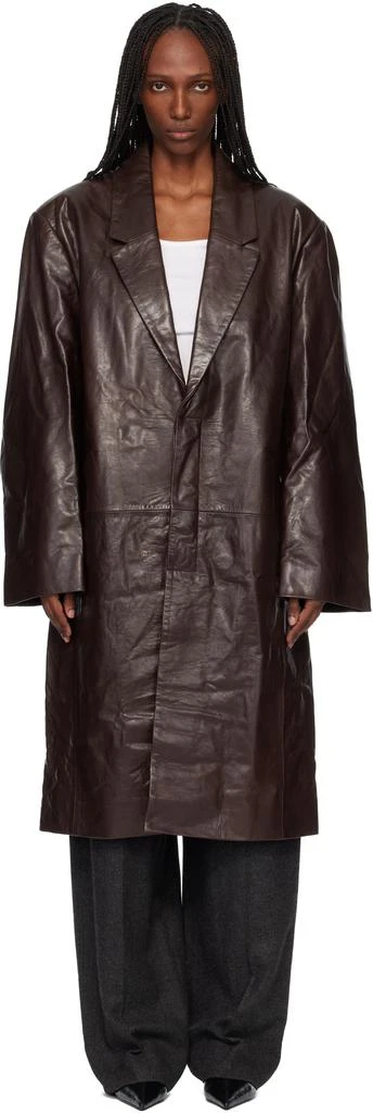 Entire Studios Brown Single Breasted Leather Coat