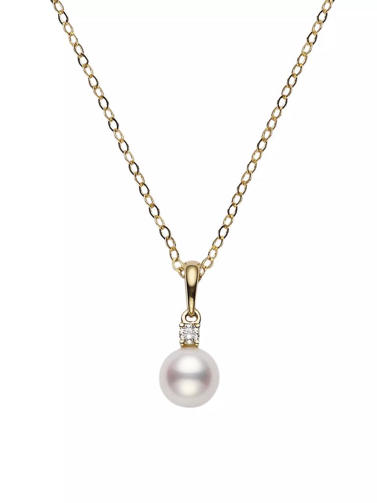 Mikimoto Essential Elements 18K Yellow Gold, 7MM White Cultured Pearl & Diamond Pendant Necklace