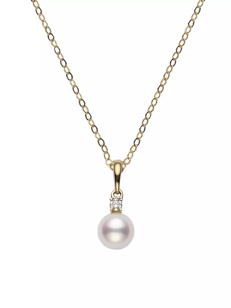 Mikimoto Essential Elements 18K Yellow Gold, 7MM White Cultured Pearl &amp; Diamond Pendant Necklace 1