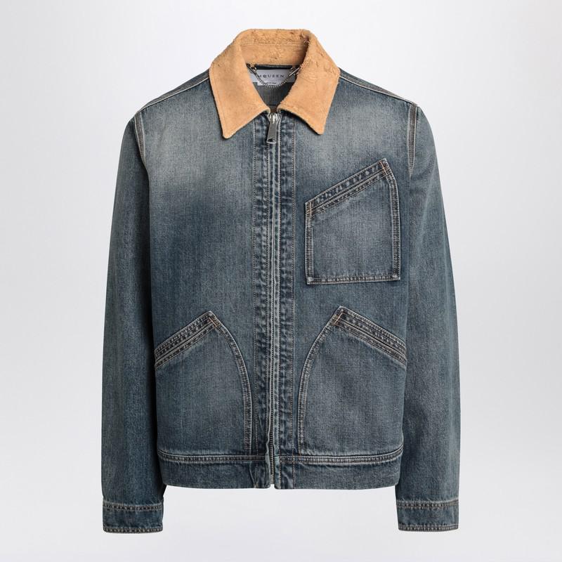 Alexander McQueen Denim Jacket With Suede Collar – On Sale Now