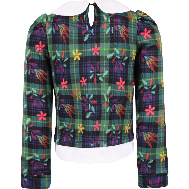 Rosalita Señoritas Colorful flowers checkered blouse in blue and green