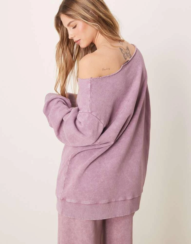 ASOS ASOS DESIGN off shoulder sweatshirt in washed purple 4