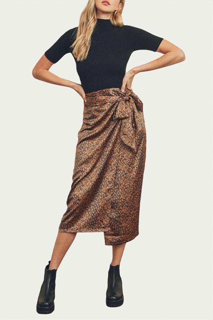 Dress Forum Dress Forum - LEOPARD-PRINT SATIN WRAP MIDI SKIRT