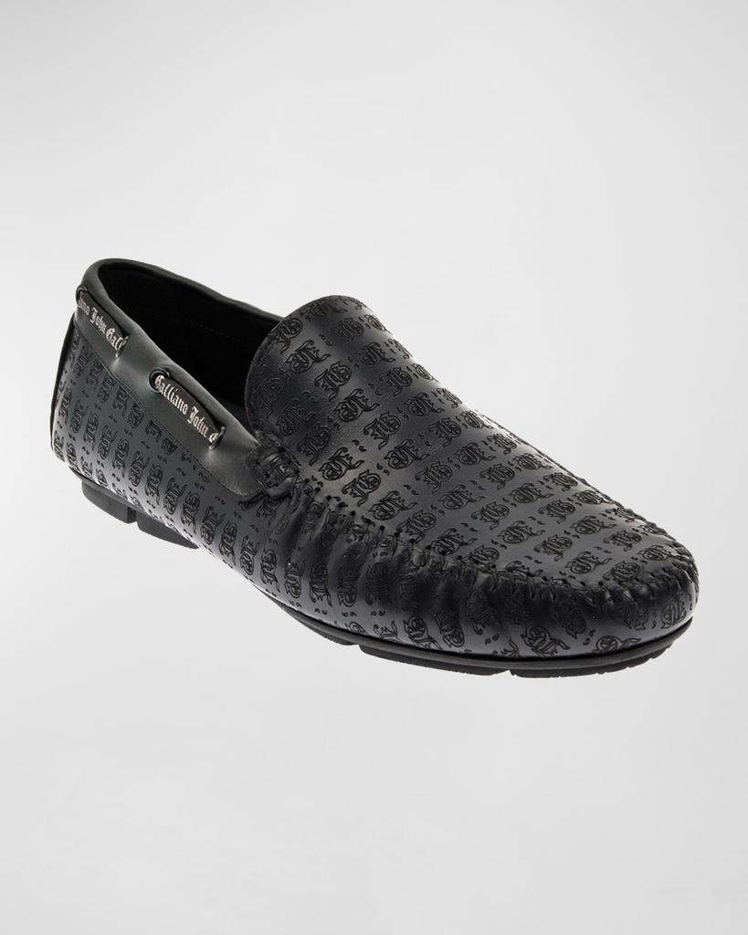 John Galliano Paris Men's Monogram Leather Drivers