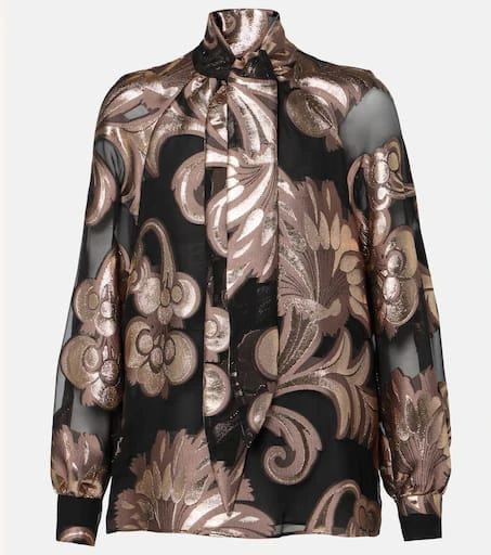 ETRO Semi-sheer tie-neck lamé blouse 1