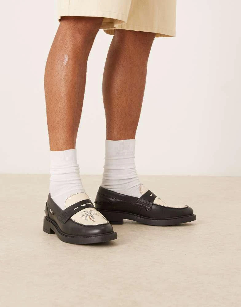 Noak Noak Made in Portugal penny loafers in black with print 1