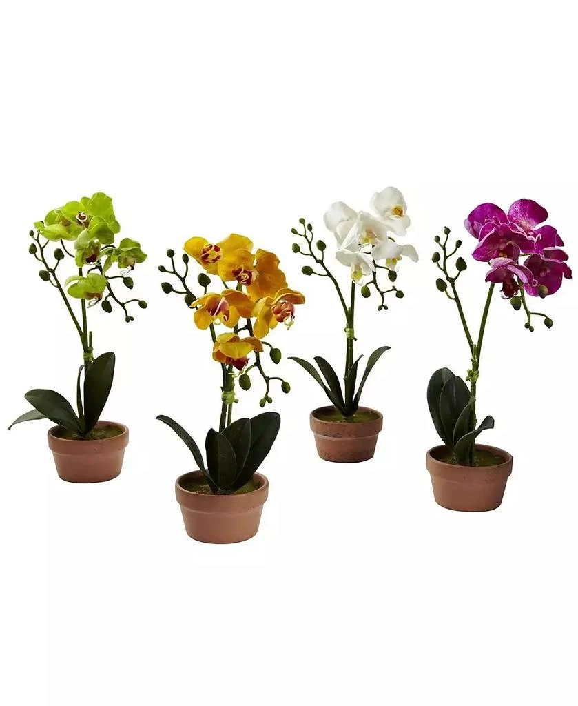 Slickblue Phalaenopsis with Clay Vase - Set of 4 Elegant Artificial Orchids for Home Decor