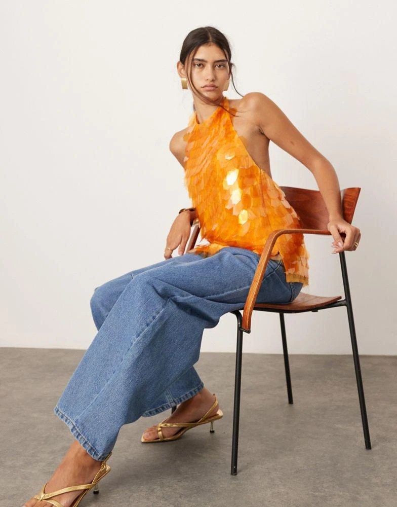 ASOS ASOS EDITION embellished shard sequin longline halter neck top in orange 1