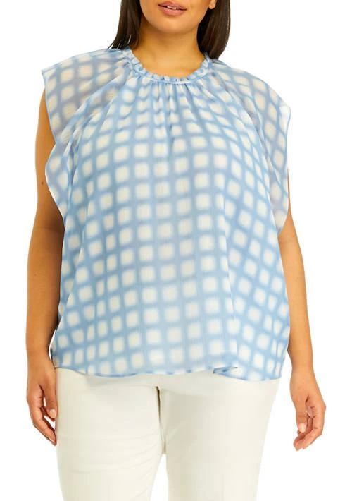 Calvin Klein Plus Size Short Sleeve Crinkle Chiffon Printed Top