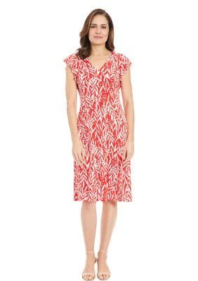London Times Diane Womens V Neck Ruffle Sleeve Midi Dress 1