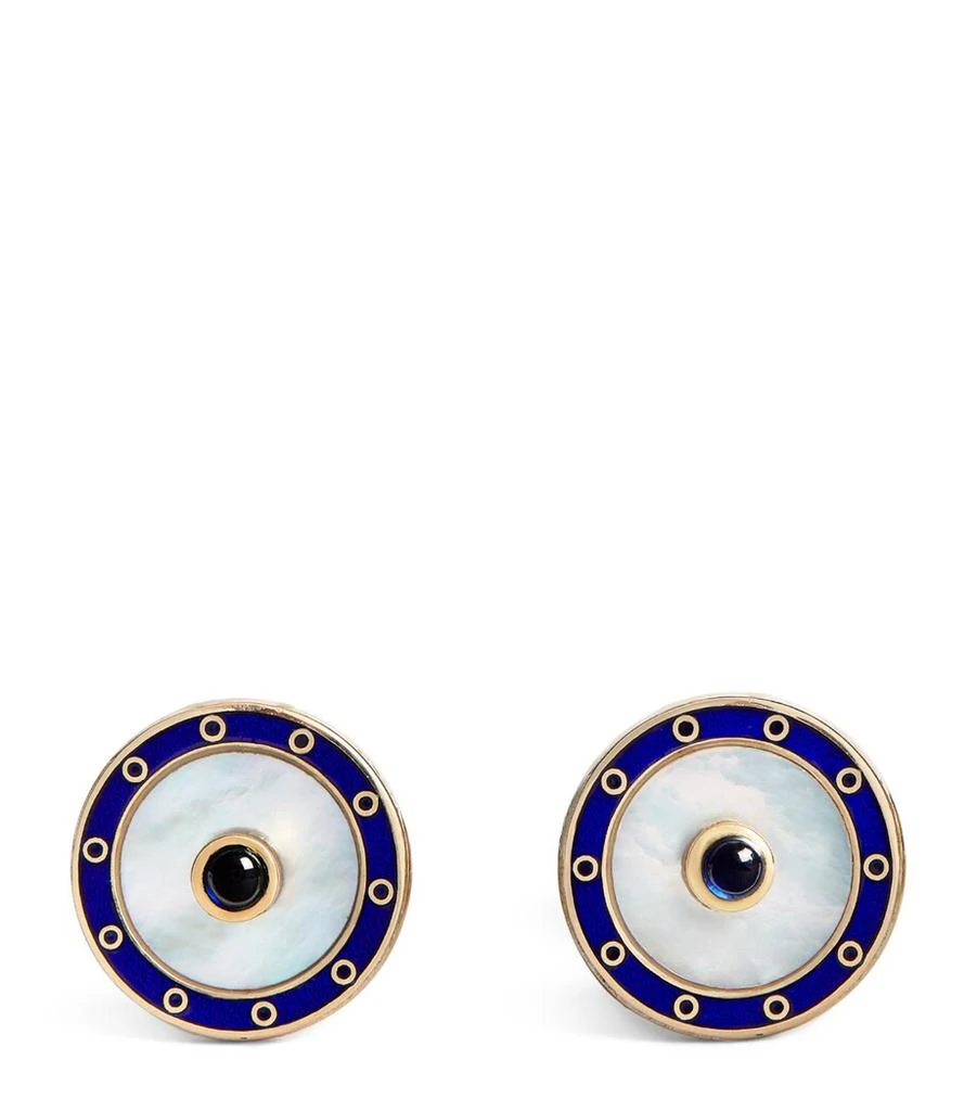 Deakin & Francis Yellow Gold and Sapphire Chain-Link Cufflinks 1