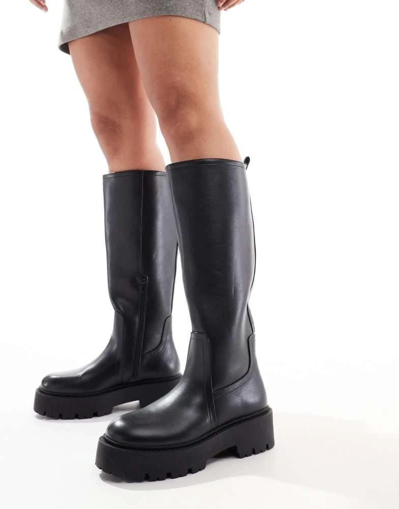 ASOS ASOS DESIGN Wide Fit Carmen chunky flat knee boots in black