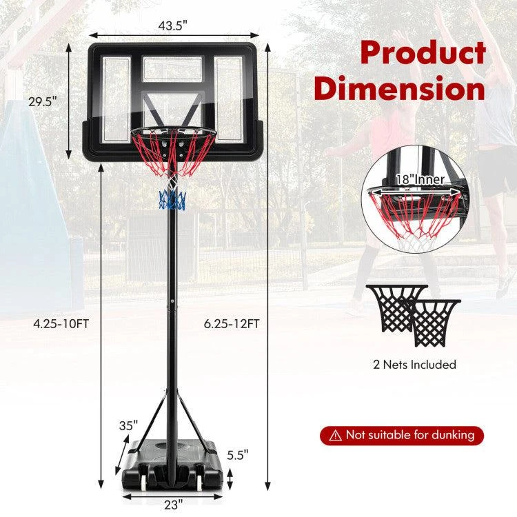 Hivvago 4.25-10 Feet Adjustable Basketball Hoop System with 44 Inch Backboard-A 6