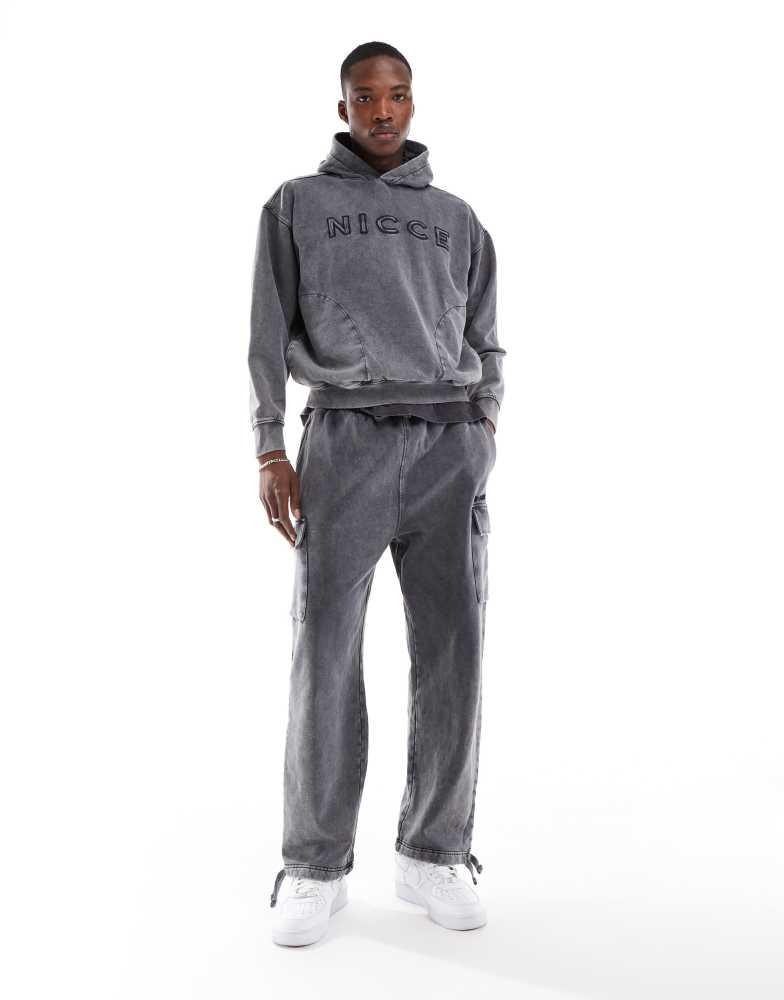 NICCE Nicce co-ord logo washed hoodie in grey