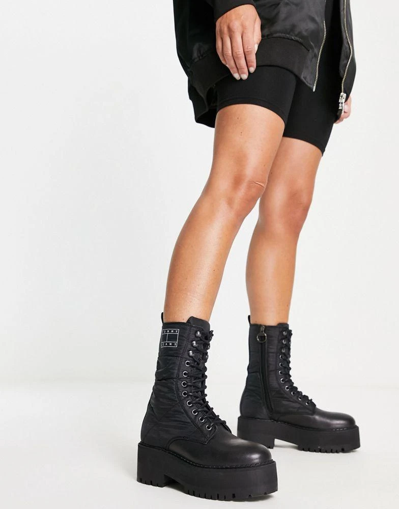 Tommy Jeans Tommy Jeans leather flatform padded boots in black 3