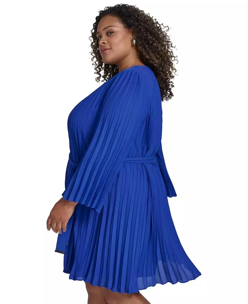 DKNY Plus Size Pleated Tie-Front A-Line Long-Sleeve Dress 3