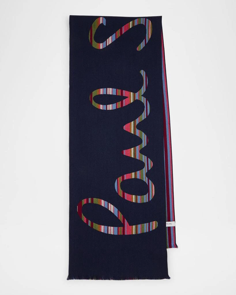 Paul Smith Men's Reversible Signature Stripe Logo Wool Scarf 1
