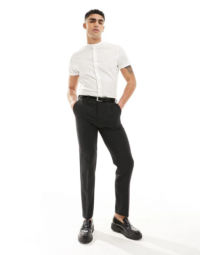ASOS ASOS DESIGN slim fit grandad collar shirt with roll sleeves in white 3