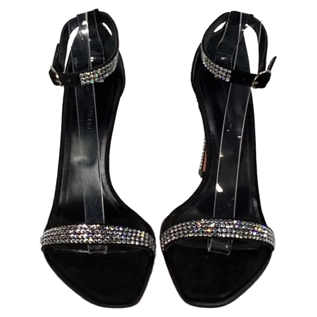 Amina Muaddi Kim Embellished Sandal Heels in Black Suede 2