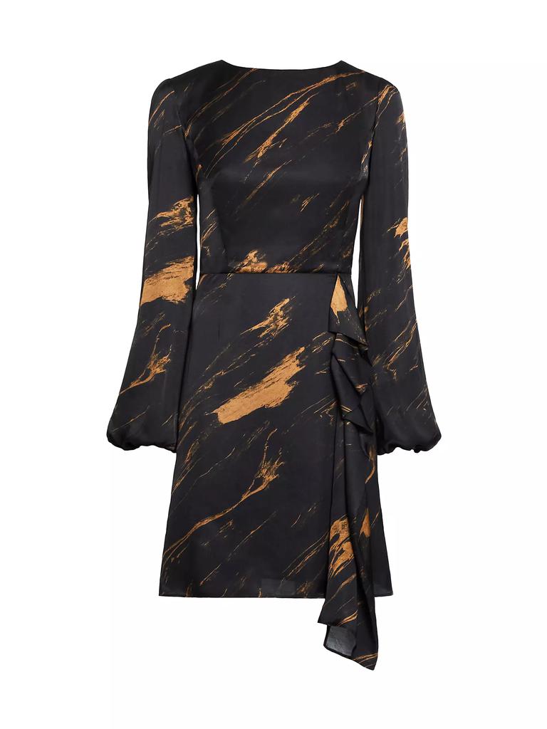 Santorelli Abstract Ruffle Jewel-Neck Mini-Dress