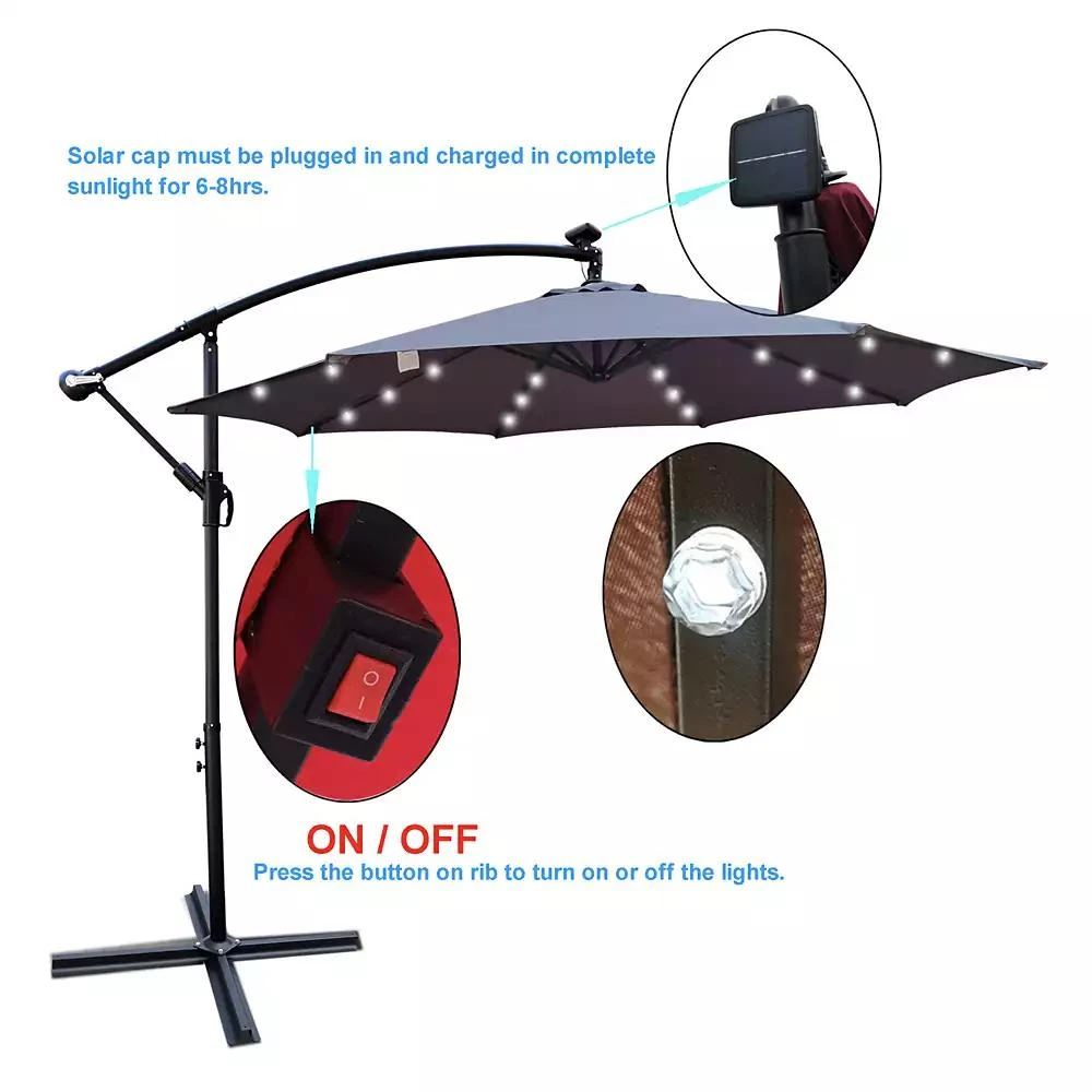 Streamdale Furniture Solar Umbrella with LED Lights
8 Ribs 8
