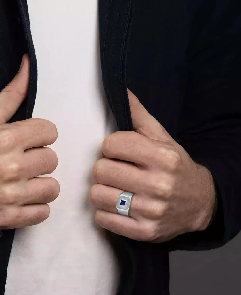 Esquire Men's Jewelry Men's Lab Created Sapphire (1/2 ct. t.w.) & Diamond (1/10 ct. t.w.) Ring in Sterling Silver 2