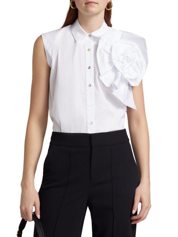 Chiara Boni Fusina Rosette-Accent Cotton Button-Front Top