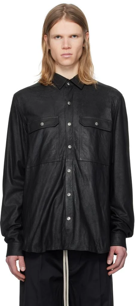Rick Owens Black Hollywood Megablister Lamb Leather Overshirt