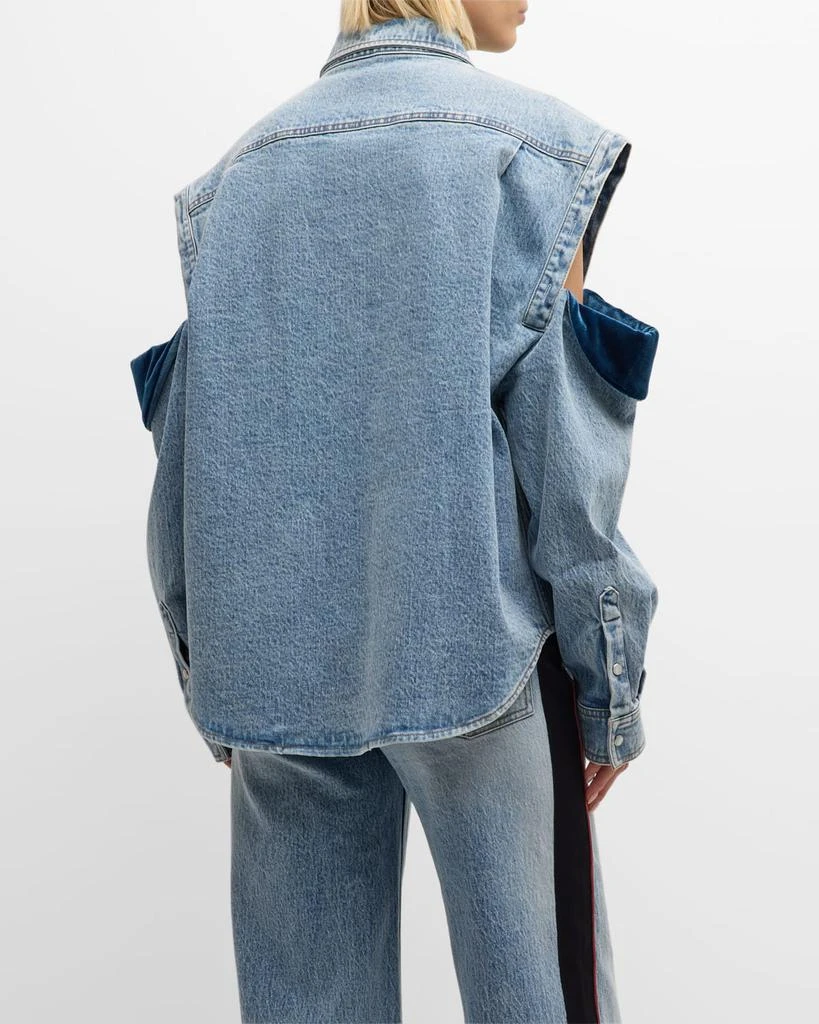 Hellessy Culter Velvet-Trim Cold-Shoulder Oversized Denim Shirt 5
