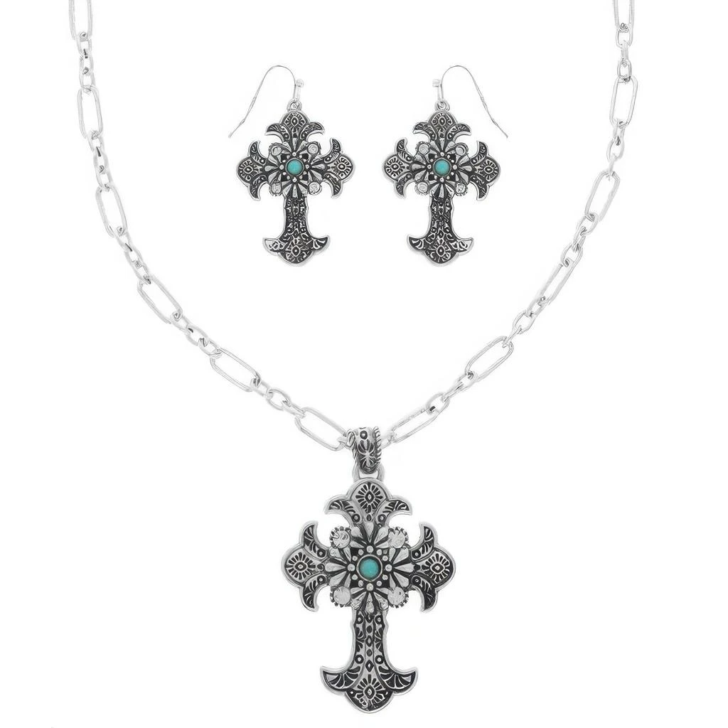 TRUEDAMES Western Turquoise Cross Necklace Set 2