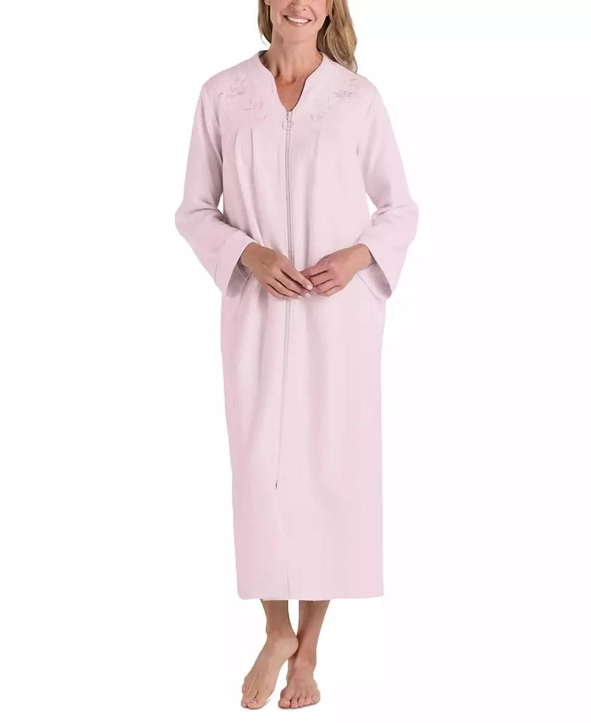 Miss Elaine Women's Embroidered Waffle-Knit Robe 1