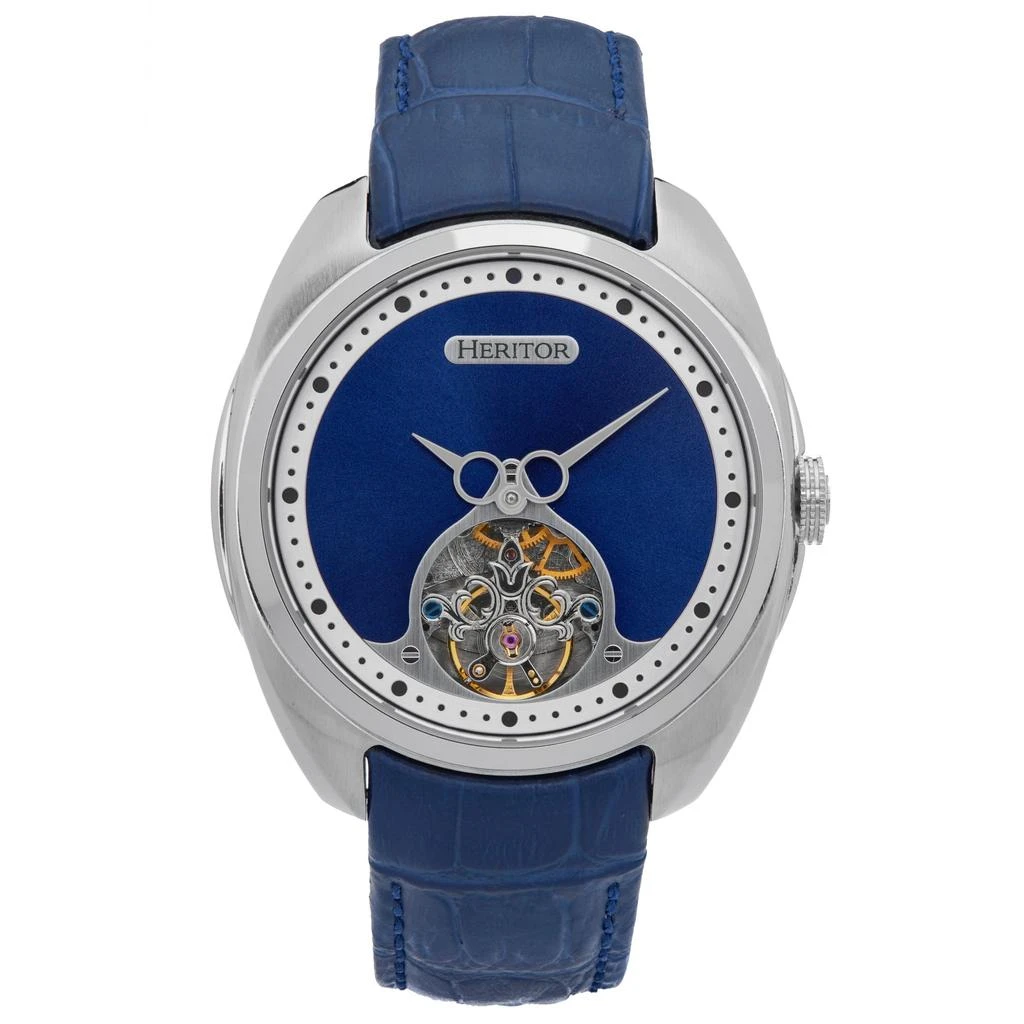 Heritor Automatic Roman Semi-Skeleton Leather-Band Watch - Silver/Navy 1