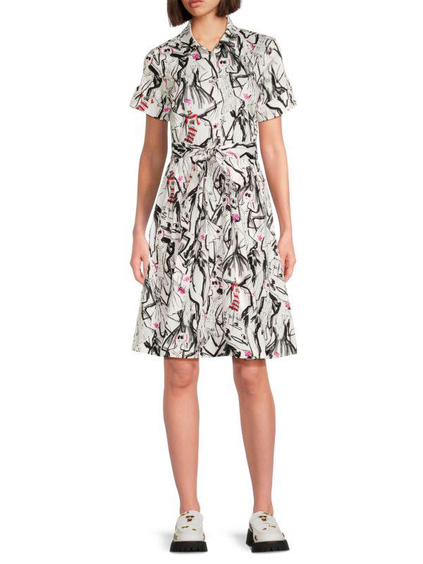 Karl Lagerfeld Paris ​Printed Belted Shirt Dress
