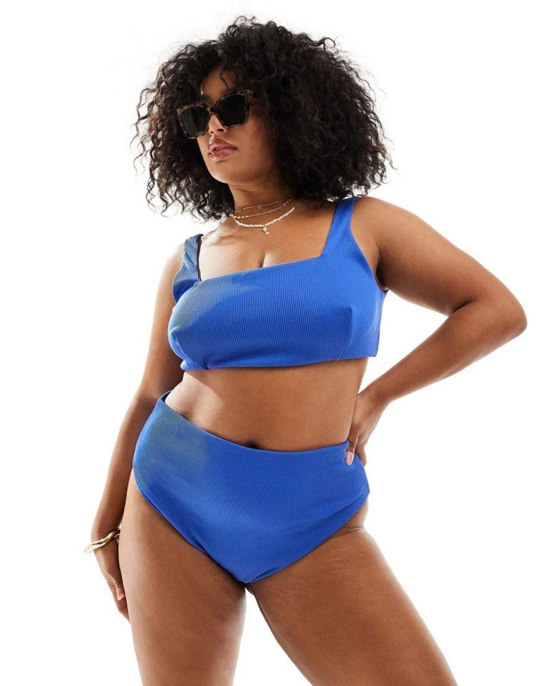ASOS ASOS DESIGN Curve Emily rib crop bikini top in cobalt 1