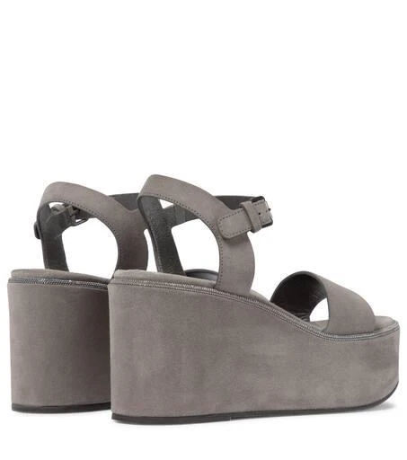 Brunello Cucinelli Suede platform wedge sandals 3