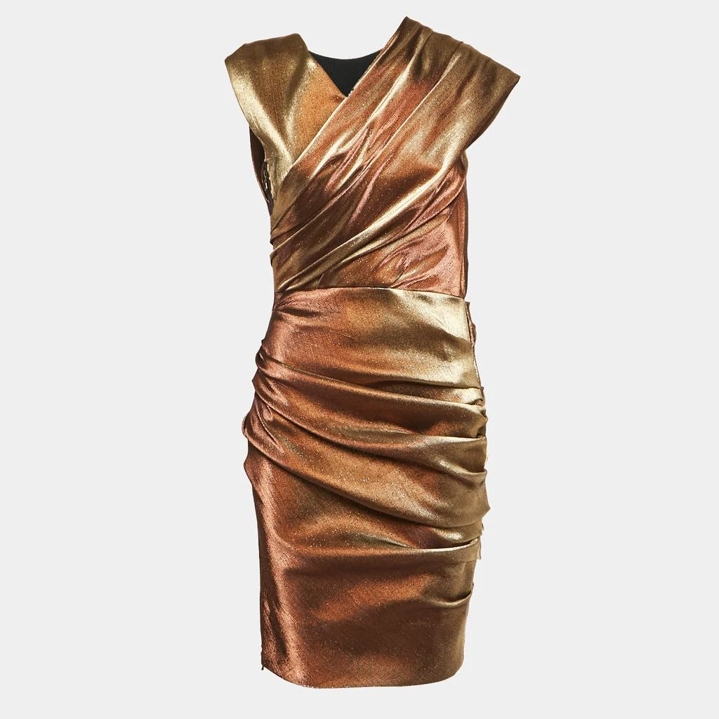 Lanvin Lanvin Gold Lurex Cotton Blend Gathered Short Dress M 1