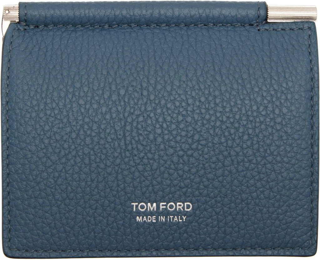 Tom Ford Blue Soft Grain Leather Bifold Money Clip Card Holder 1