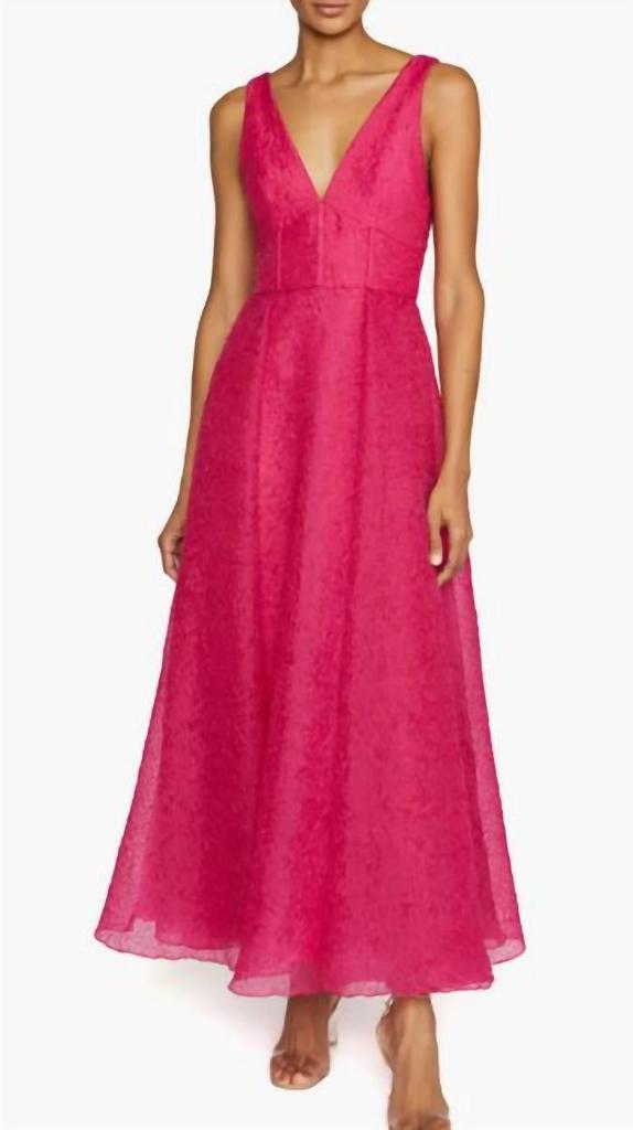 Monique Lhuillier Ml Monique Lhuillier - Giselle Textured V Neck Midi Dress