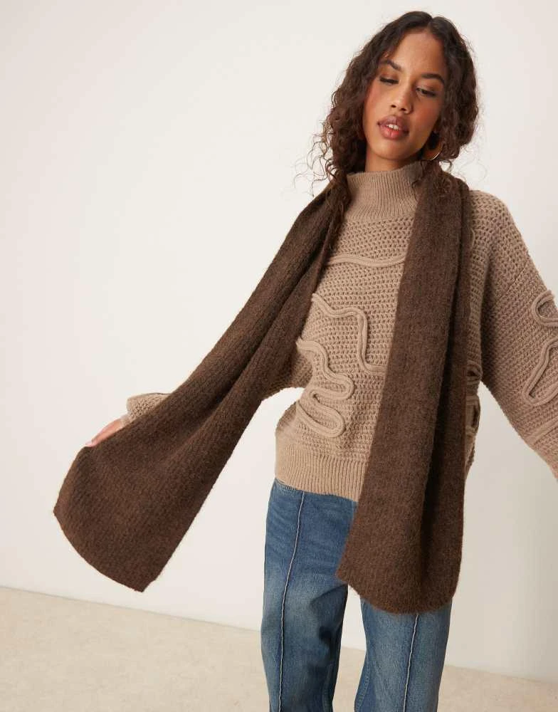 ASOS ASOS DESIGN knit scarf in wool mix in chocolate 4