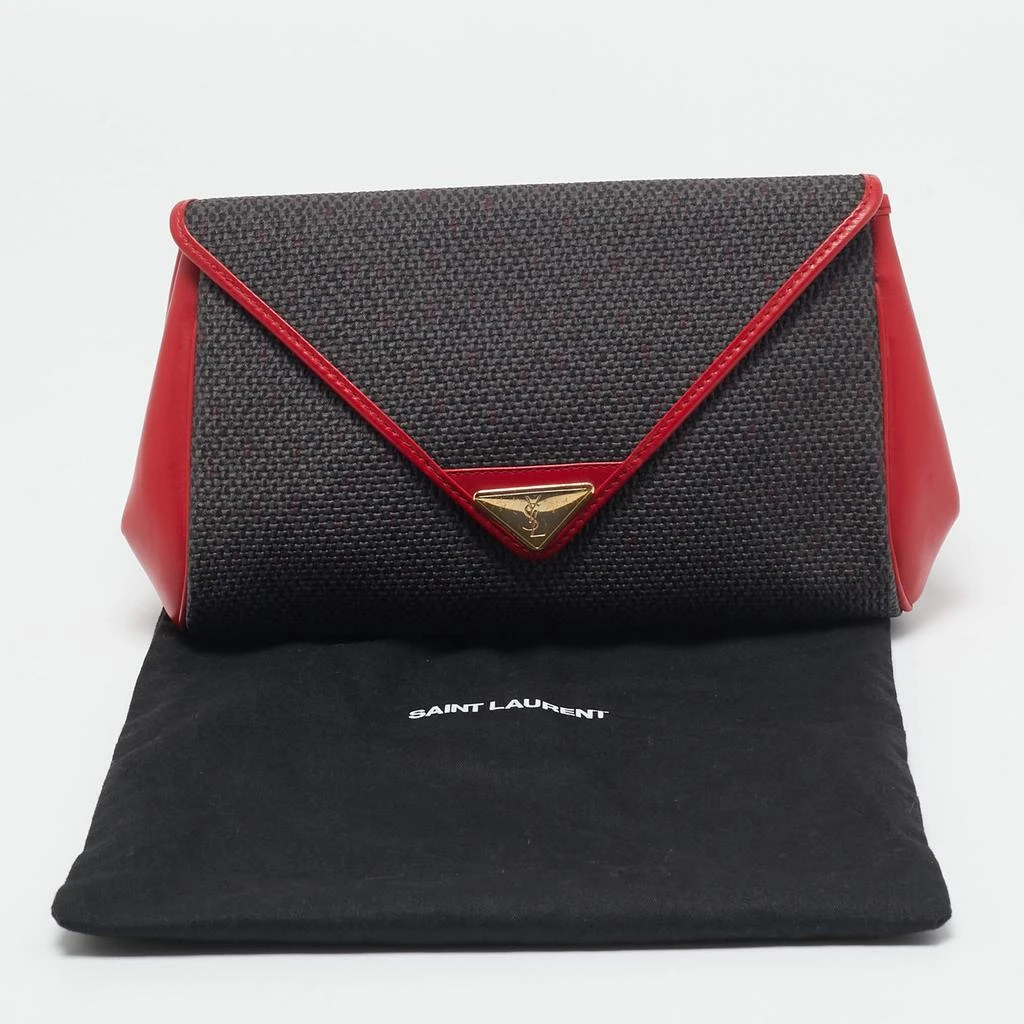 Yves Saint Laurent Yves Saint Laurent Grey/Red Coated Canvas and Leather Vintage Clutch 6