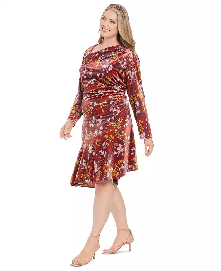 London Times Plus Size Velvet Floral Fit & Flare Dress 3