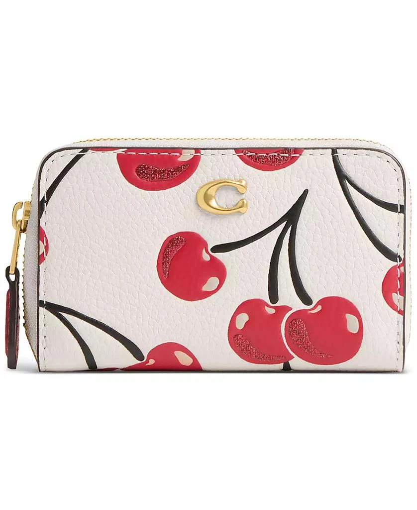 Coach Essential Small Zip-Around Cherry-Print Leather Card Case Wallet 1
