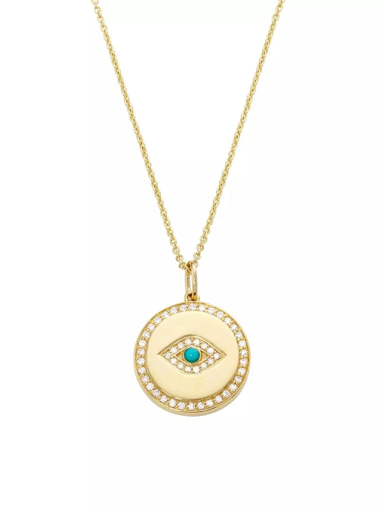 Sydney Evan 14K Yellow Gold, Diamond, & Turquoise Evil-Eye Medallion Necklace 1