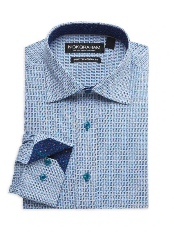 Nick Graham Geometric Print Stretch Modern Fit Dress Shirt 1